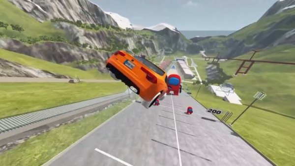 Cars Jumping Into GIANT Among Us Imposter | Random Vehicles Total Destruction | BeamNG Drive