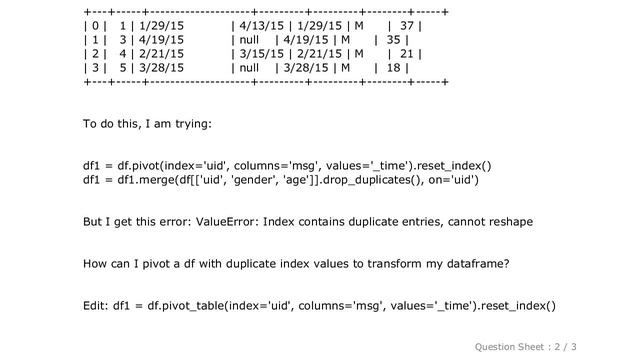 Pandas : Pivoting a pandas dataframe with duplicate index values смотреть онлайн