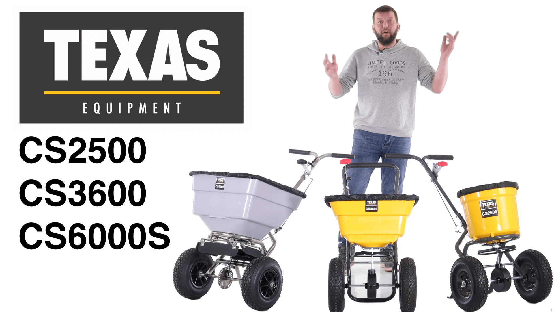 Обзор на тележки - разбрасыватели Texas CS2500; CS3600; CS6000S для удобрений, песка и реагентов смотреть онлайн