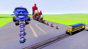 БОЛЬШОЙ И МАЛЕНЬКИЙ ЧЕЛОВЕК-ПАУК НА МОТОЦИКЛЕ И МОНСТР ТРЕК АКУЛА ПОРТАЛЬНОЙ ЛОВУШКИ | BeamNG.drive