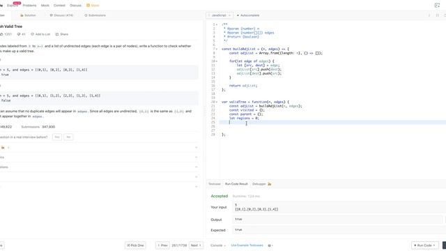 LEETCODE 261 (JAVASCRIPT) | GRAPH VALID TREE смотреть онлайн
