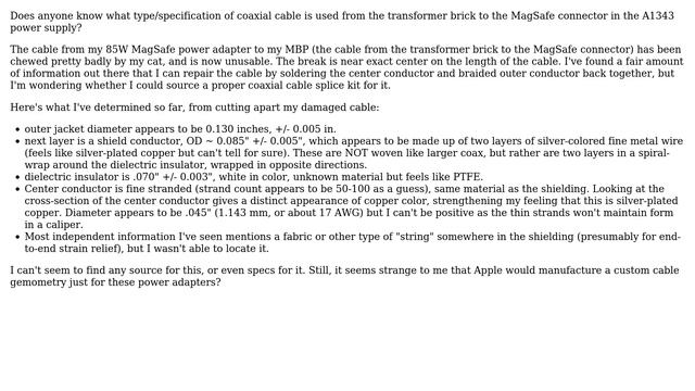Apple: Specification of MagSafe power adapter coaxial cable? смотреть онлайн