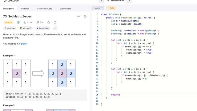 LeetCode 73. Set Matrix Zeroes 中文解题思路 Java #matrix смотреть онлайн