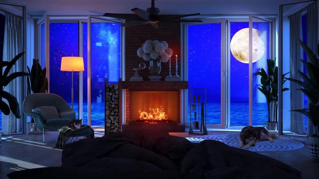 Ocean Sounds for Sleeping - Cabin Ambience - Relaxing Wave Sounds & Crackling Fireplace смотреть онлайн
