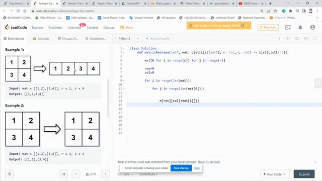 Leetcode Reshape The Matrix|| Python|| Gaurav смотреть онлайн
