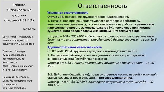 Вебинар "Регулирование трудовых отношений в НПО" смотреть онлайн