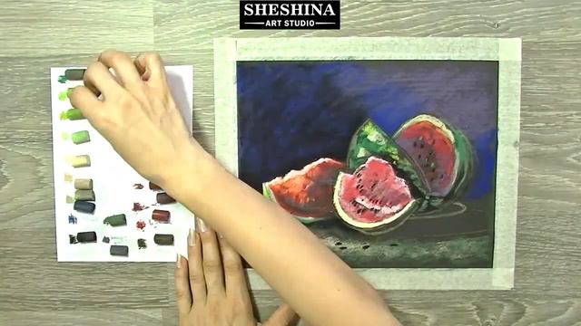 How to draw a watermelon with soft pastels 🎨 STILL LIFE смотреть онлайн