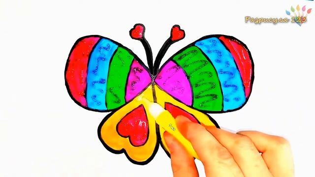 БАБОЧКА раскраска для детей/Как нарисовать бабочку/Рисование для детей/Легкие рисунки смотреть онлайн