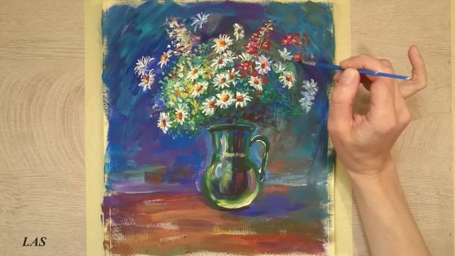 How to paint flowers/Acrylic/Как нарисовать цветы в вазе/Акрил/ смотреть онлайн