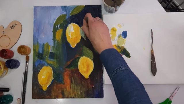 Рисуем лимоны акрилом на холсте смотреть онлайн