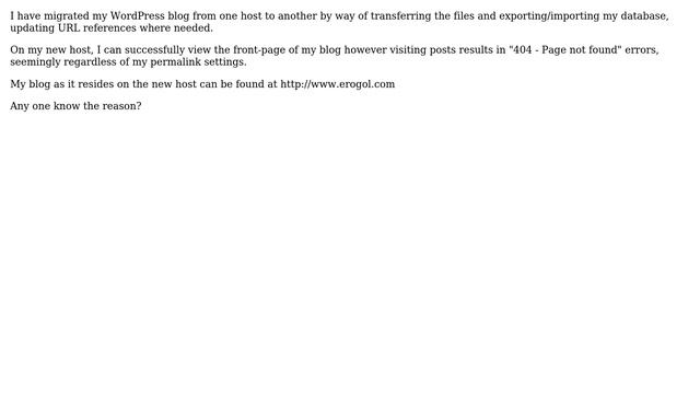 Wordpress: Visiting posts results in 404 errors after host migration смотреть онлайн