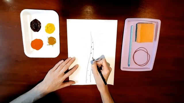 Рисуем осенюю берёзку губкой смотреть онлайн
