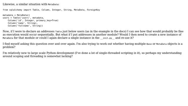How many Base or MetaData instances do you need in SQLAlchemy? смотреть онлайн