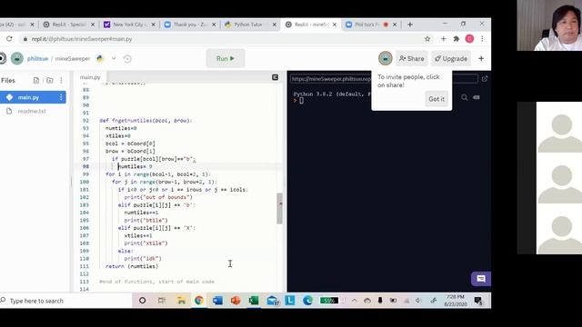 2020 08 23 Python MineSweeper fnGetNumTileCleanup смотреть онлайн