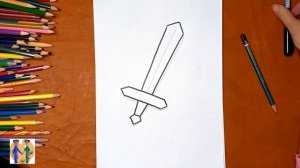 Как нарисовать алмазный (изумрудный) меч из Майнкрафт . Онлайн-школа рисования "Малевашки"