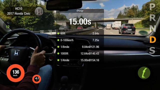 Honda Civic 1.5T (CVT) 1/4 Mile Run On Autobahn (with Steering)