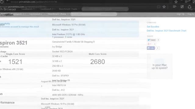 Geekbench 3 Test - Dell Inspiron 3521 смотреть онлайн