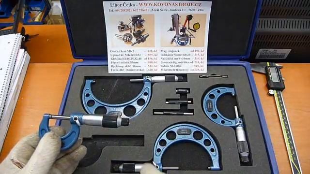 Sada 4 Kusů Třmenových Mikrometrů, Rozsah 0 - 100mm / 0,01mm