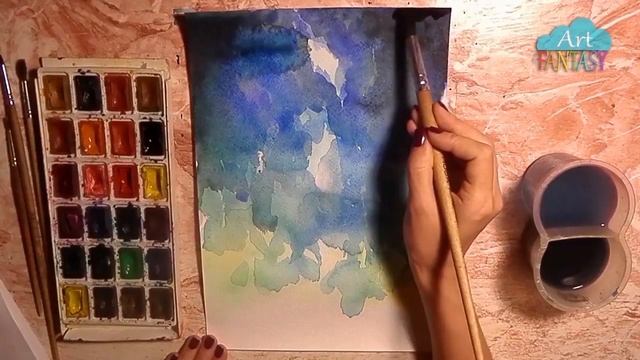 РИСУЕМ НОЧЬ, ЗВЕЗДНОЕ НЕБО (АКВАРЕЛЬ) смотреть онлайн