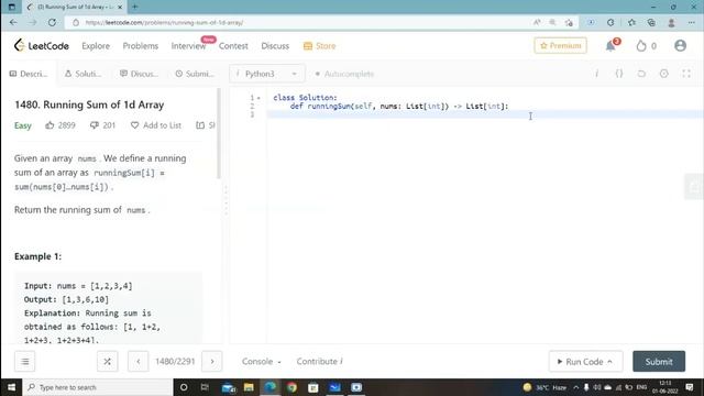Leetcode 1480. Running Sum of 1d Array смотреть онлайн