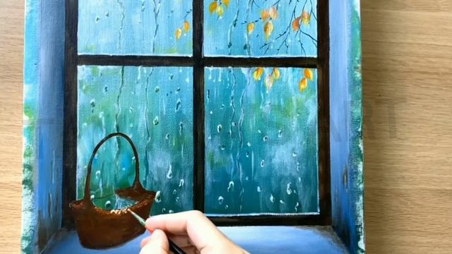 A Kitty in The Window of The Rainy Day Painting - Acrylic Painting Art смотреть онлайн