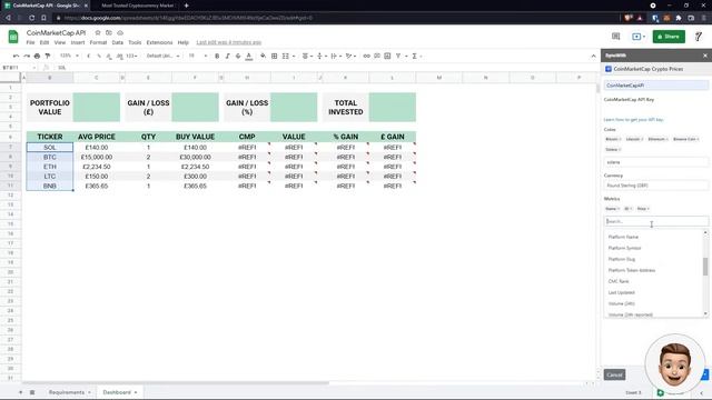 The Fastest, Real-Time Crypto Prices Into Google Sheets - Free Coinmarketcap API (2022) смотреть онлайн
