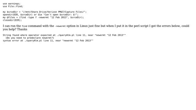 Unix & Linux: Error trying to call find from perl смотреть онлайн
