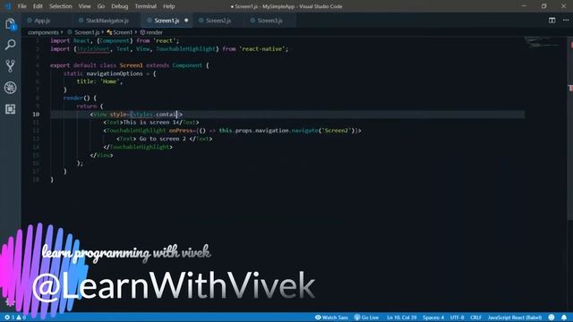 React Native StackNavigator example | Learn With Vivek смотреть онлайн