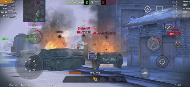 Первый бой на D2. Оторвал башню