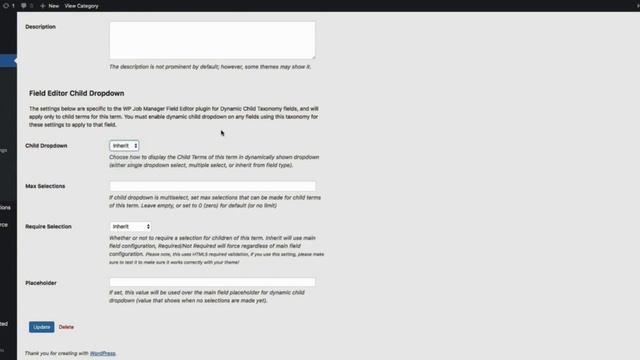 WP Job Manager Field Editor - Dynamic Taxonomy Child Dropdowns
