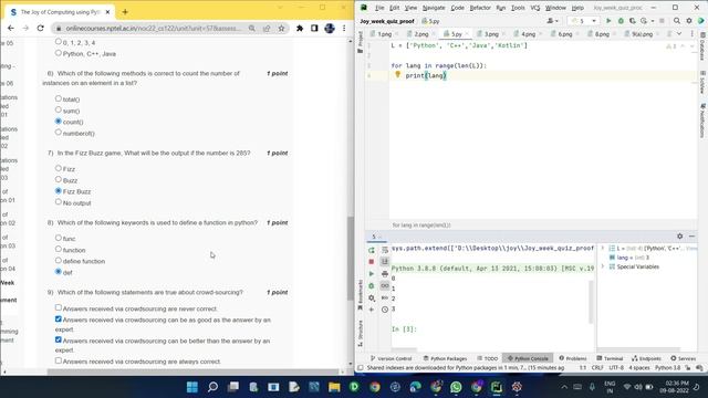 NPTEL The Joy of Computing using Python week 3 quiz assignment answers with proof of each answer смотреть онлайн