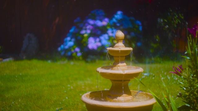 Bamboo Water Fountain 4K UHD - Peaceful Ambience of a Summer Backyard Garden - 2