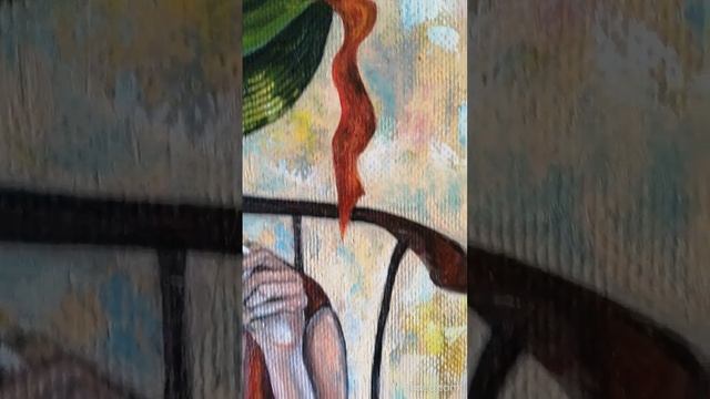 Картина маслом «Маленький парижанин». Дама в шляпе с газетой. Сцена в летнем кафе. смотреть онлайн