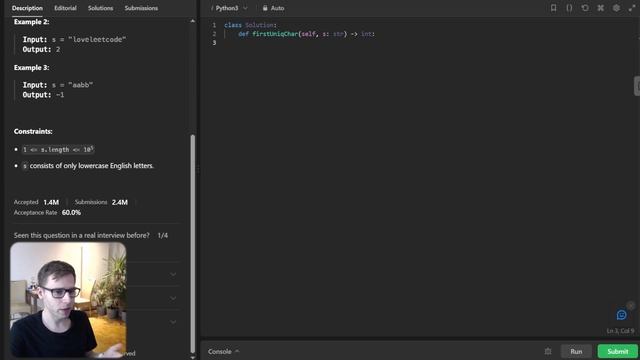 LeetCode 387. First Unique Character in a String in a Sea of Duplicates! ? | Python Live-Coding смотреть онлайн