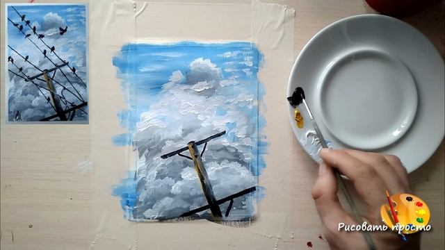 Этюд № 2️⃣8️⃣ Перед грозой, столб с воронами. Акрил для начинающих смотреть онлайн