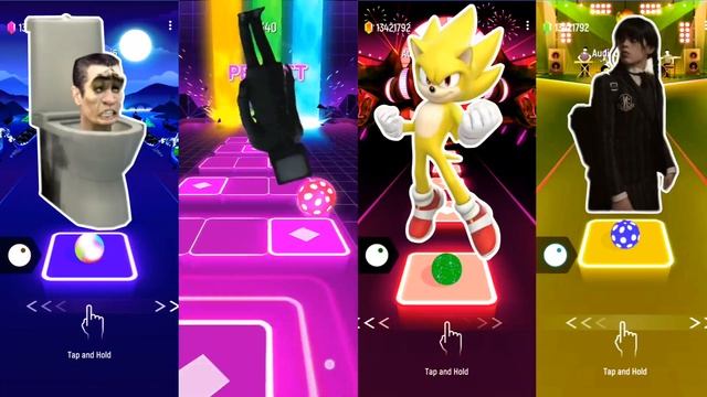 Skibidi Toilet VS TVman Vs Sonic VS Wednesday! Battle in Tiles Hop EDM Rush gameplay смотреть онлайн