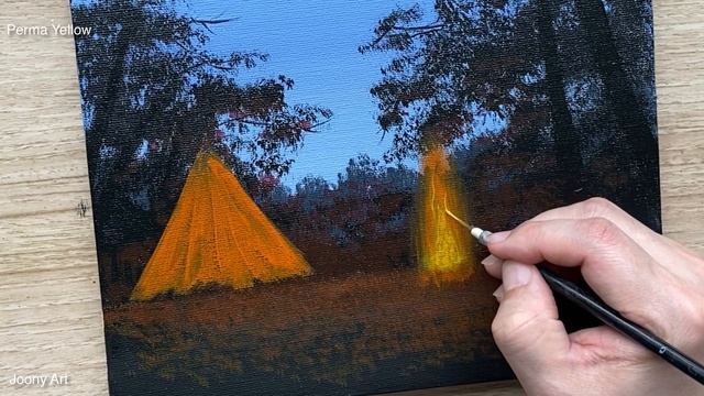 How To Paint A Night Camping / Acrylic Painting / Daily Challenge #88