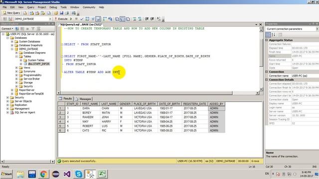 SELECT INTO, ADD NEW COLUMN TO TEMPORARY TABLE IN SQL SERVER смотреть онлайн