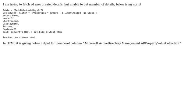 How to get member of details recently created ad users via powershell in html? смотреть онлайн