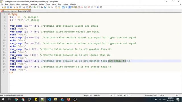 PHP (in English) - Operators - Comparison & Increment-Decrement operators with examples смотреть онлайн