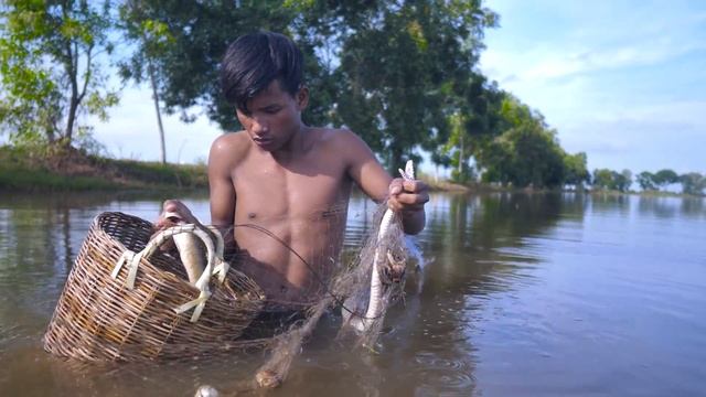 Wow! Catch fish and snake using cast net - Catch a lot fish смотреть онлайн
