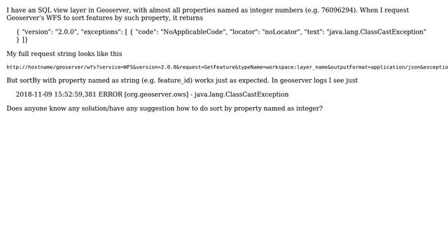 GIS: Geoserver: sortBy for property named as number leads to ClassCastException смотреть онлайн