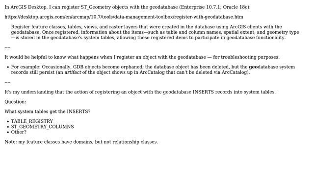GIS: What system tables get INSERTS when registering object with Oracle EGDB (ST_Geometry)? смотреть онлайн