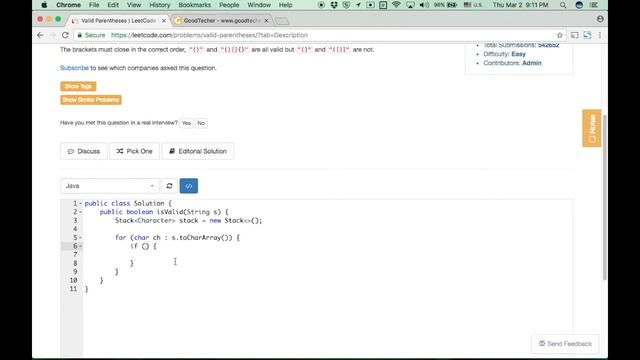 LeetCode Tutorial 20. Valid Parentheses смотреть онлайн