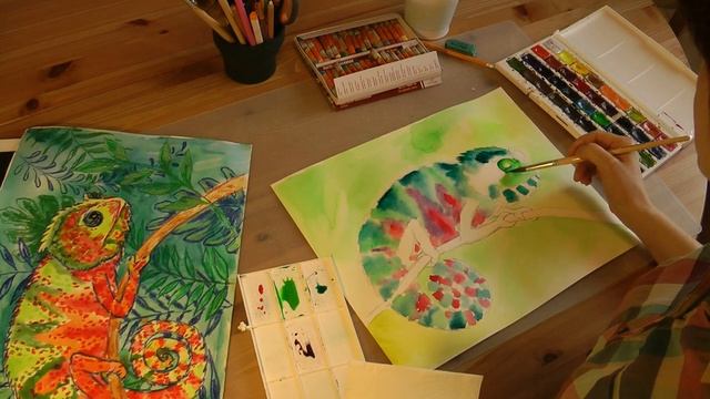 ХАМЕЛЕОН пастель и акварель смотреть онлайн