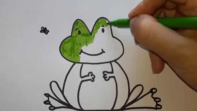 Простой поэтапный рисунок. Видео урок как нарисовать лягушку. Картинка раскраска для детей. смотреть онлайн