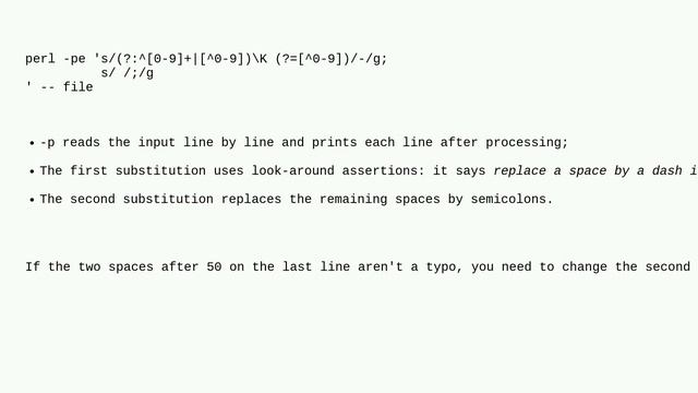 Unix: Parse text file add semicolons before and after numbers; join all other words with undersco.. смотреть онлайн