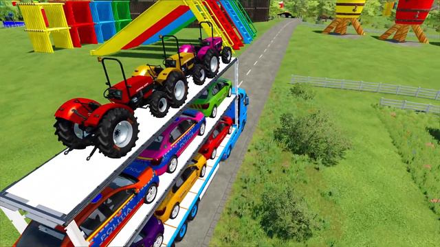 TRANSPORTING UNIVERSAL TRACTORS & POLICE CARS WITH MERCEDES TRUCK - Farming Simulator 22 смотреть онлайн