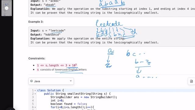 Leetcode Weekly contest 349 - Medium - Lexicographically Smallest String After Substring Operation смотреть онлайн
