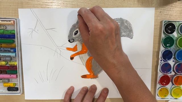 Рисование для детей. Белочка мелками pastel oil и акварелью смотреть онлайн